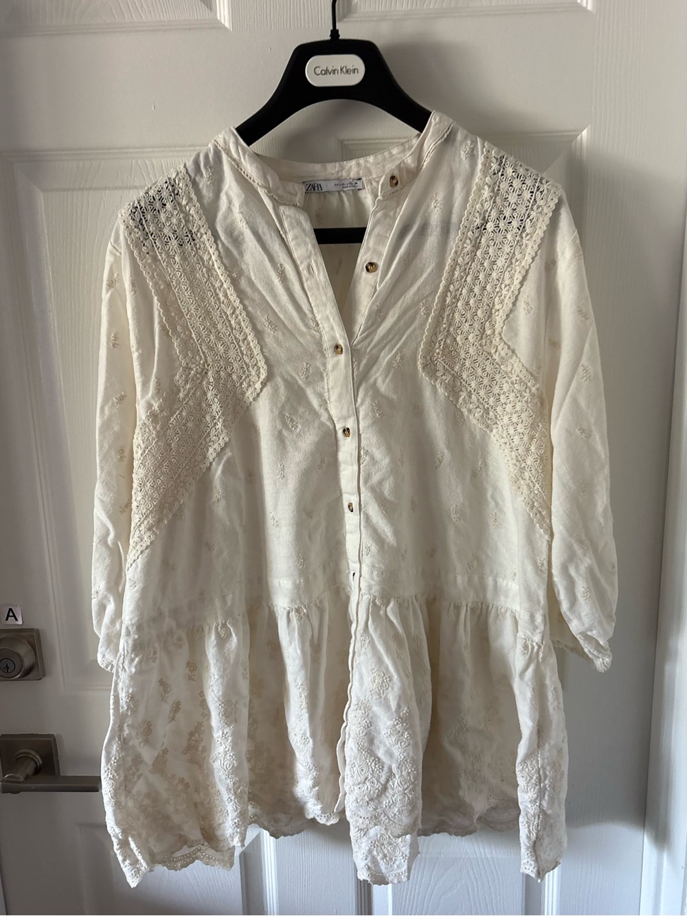 Zara Embroidered Mini Shirt Dress Size L - Picture 3 of 7